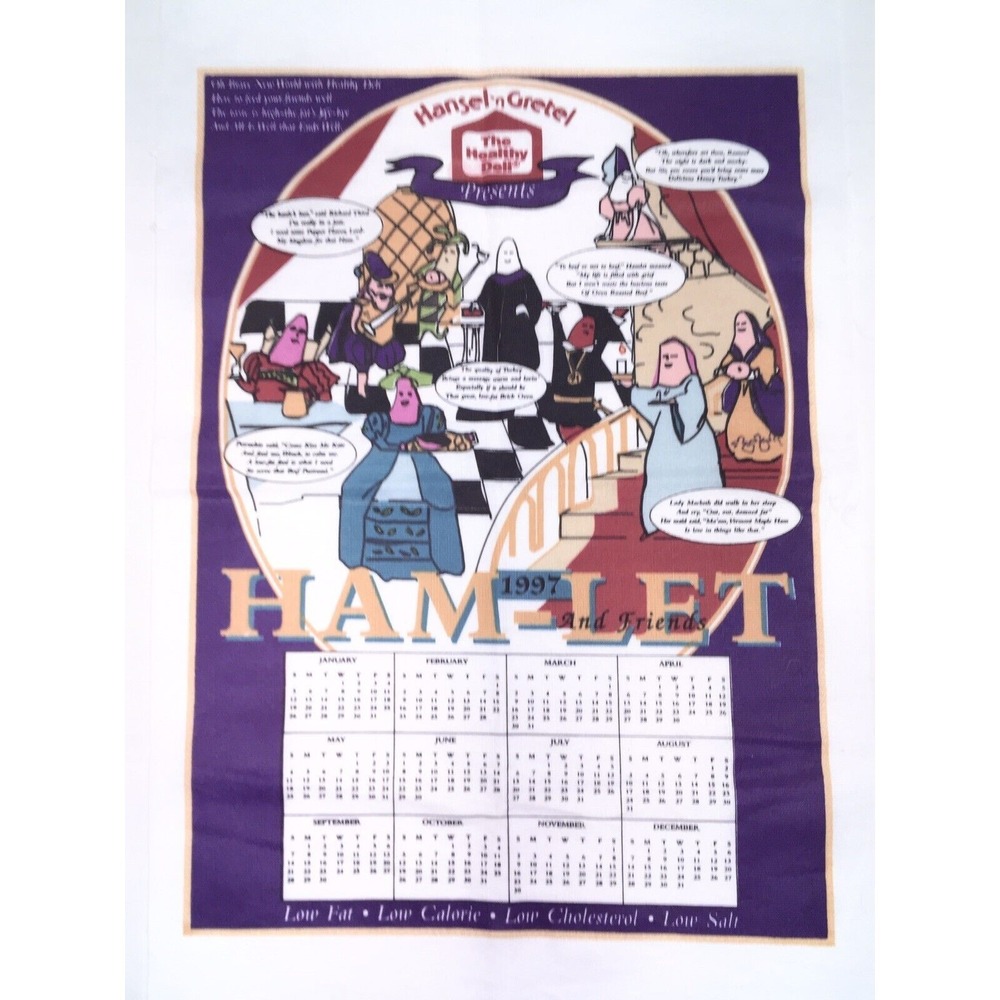 Hansel Gretel 1997 Calendar Tea Towel Unisex OS Purple Linen Retro Cottagecore